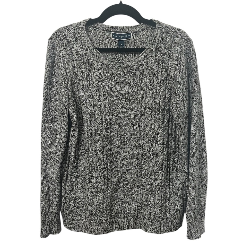 KAREN SCOTT Heathered Gray Cable Knit Sweater Size M